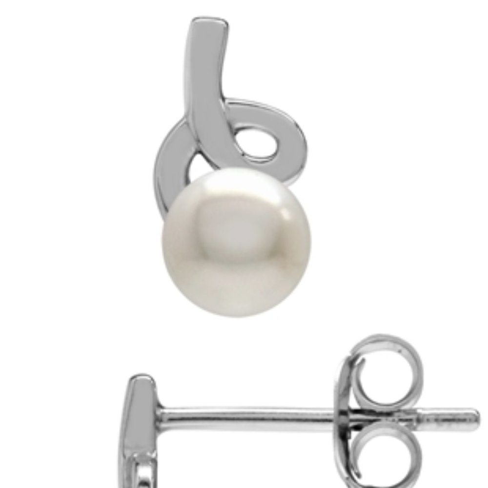 Sterling Silver Elegant Pearl Lace Swirl Studs